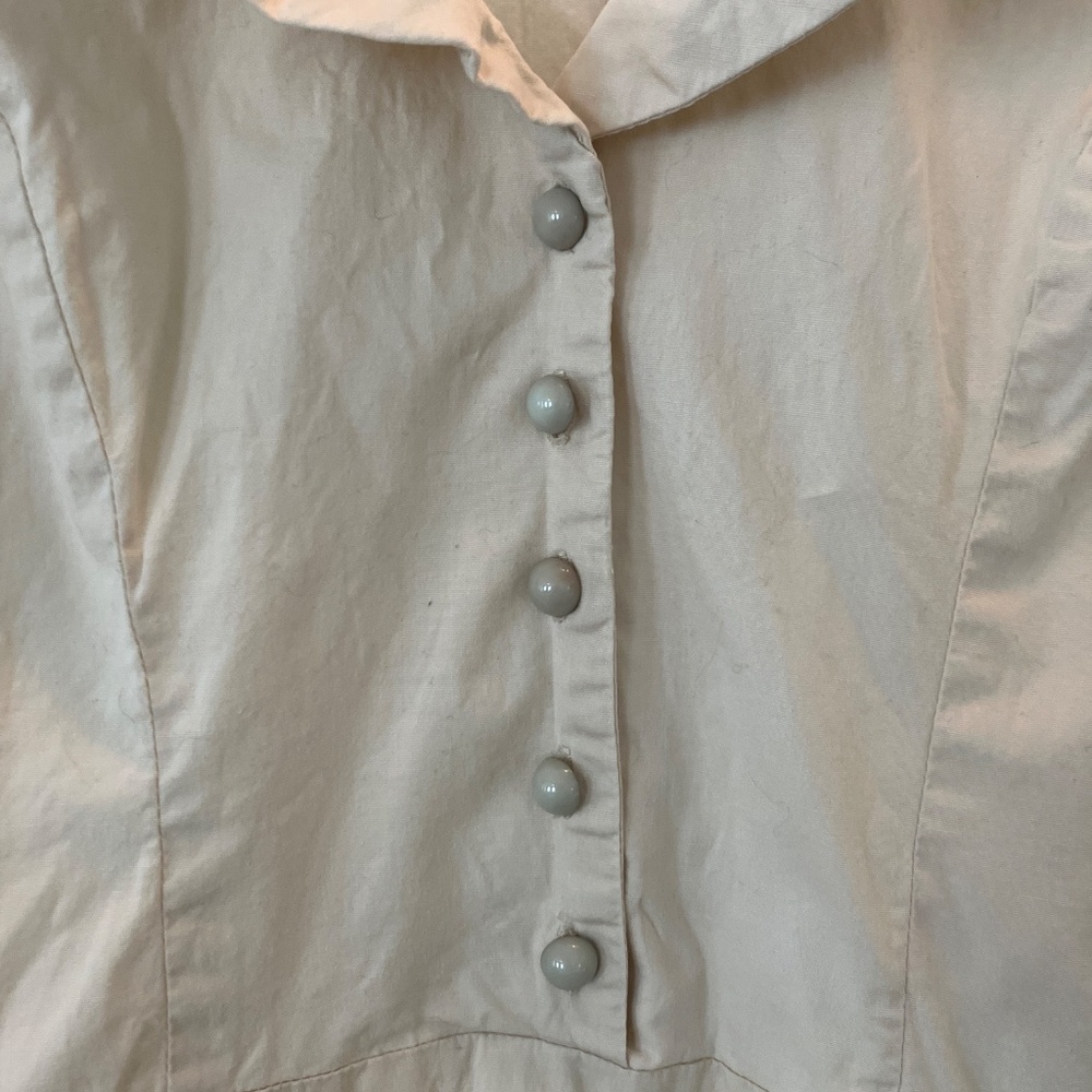 Forever Medium Cream Collared Button Front Vintage Style Short Sleeve Dress - Picture 3 of 5